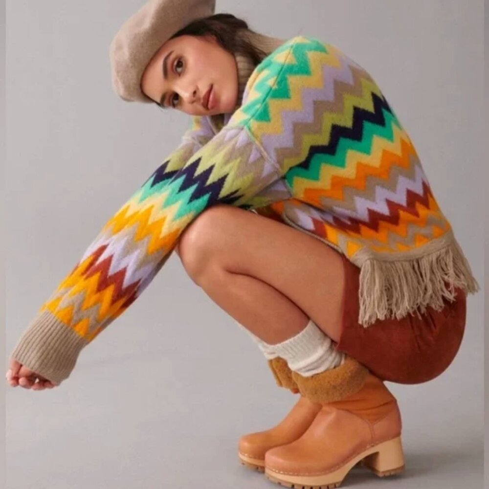 Anthropologie Plenty by Tracy Reese Fringed Turtleneck Sweater Size Medium